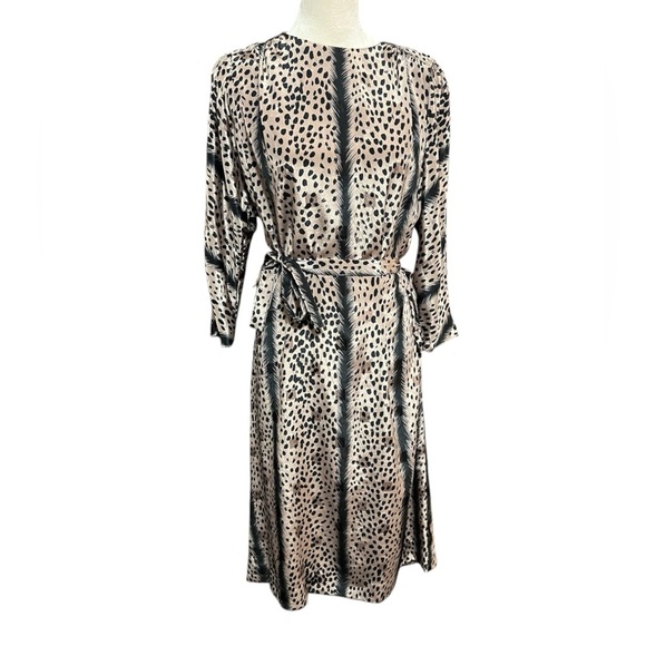 Vintage Jo Hanna York Brown and Black Animal Print women's Dress Size 14 w Belt - Picture 1 of 4